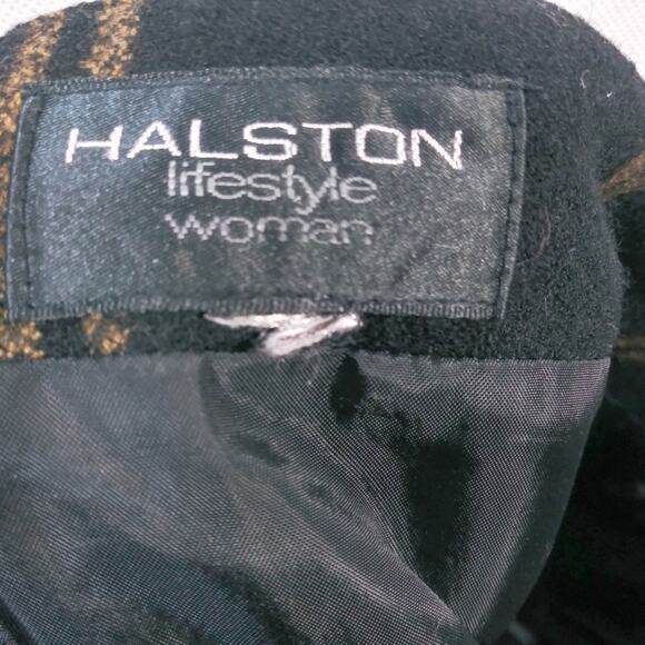 Halston Lifestyle Black Brown Windowpane Wool Toggle Closure Wrap Skirt Size 18 - Picture 6 of 10